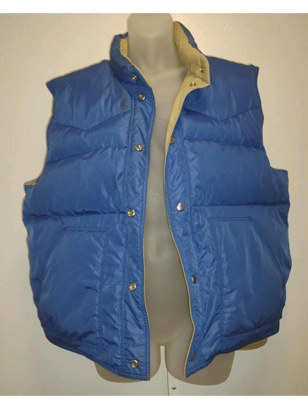 VTG 80s Pacific Trail Reversible Down Vest Tan/Blue L